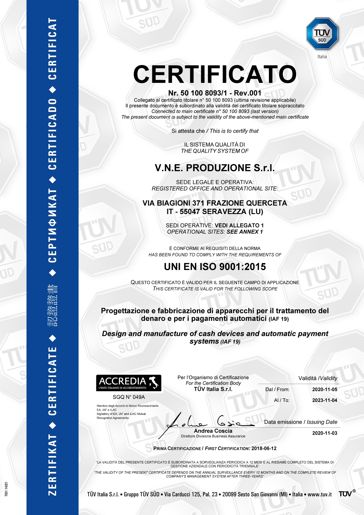 CERT8093 1 REV.001 Cotitolare VNE PRODUZIONE - Certifications - vne -