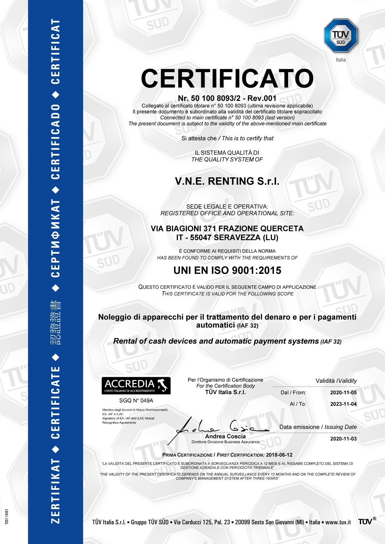 CERT8093 2 Rev.001 Cotitolare VNE RENTING - Certificaciones - vne -